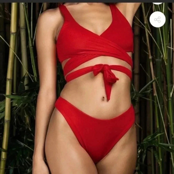 BuffBunny NWT High Tide 2 Piece Matching 2 Piece Set Dark Red Wrap Top: Small - Picture 1 of 6